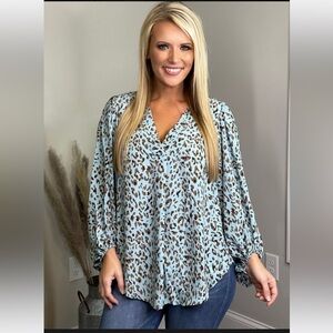 Leopard Print Bubble Sleeve Top